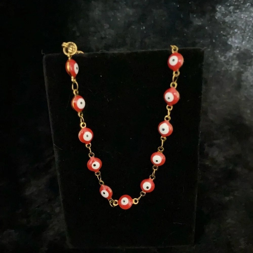 14K Gold Red Evil Eye Bracelet